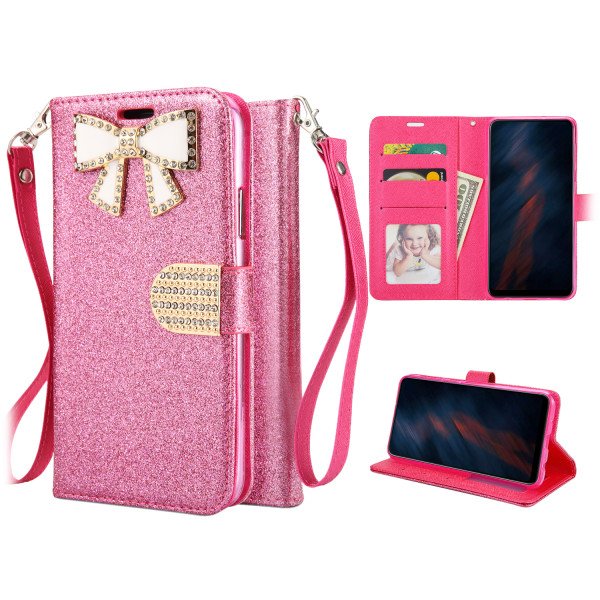 Wholesale Ribbon Bow Crystal Diamond Wallet Case for Samsung Galaxy S20 (HotPink)
